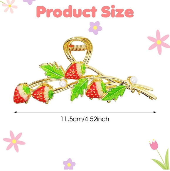 Strawberry enamel 3D hairclip red pink gold choose one color New 4" Big - Picture 3 of 9